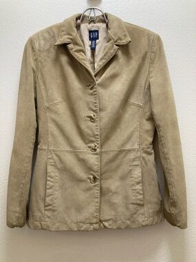 GAP Women's Light Tan Genuine Leather Suede Button Front Blazer